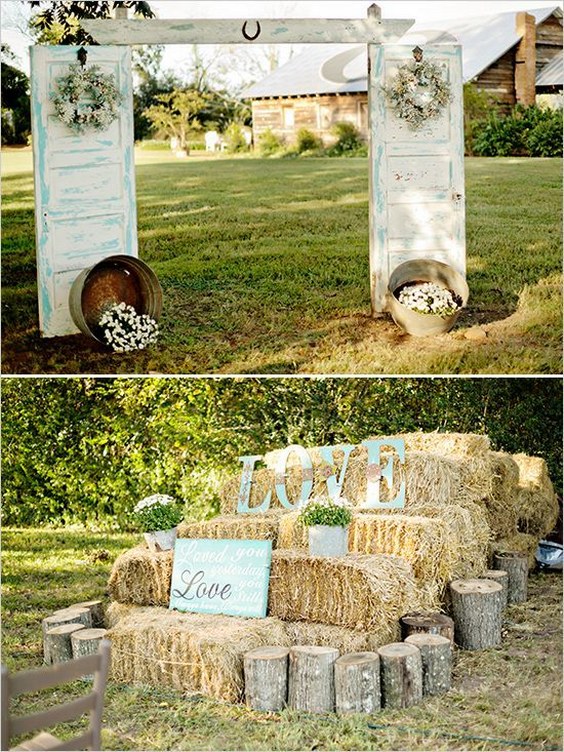 door and hay bales wedding decor ideas