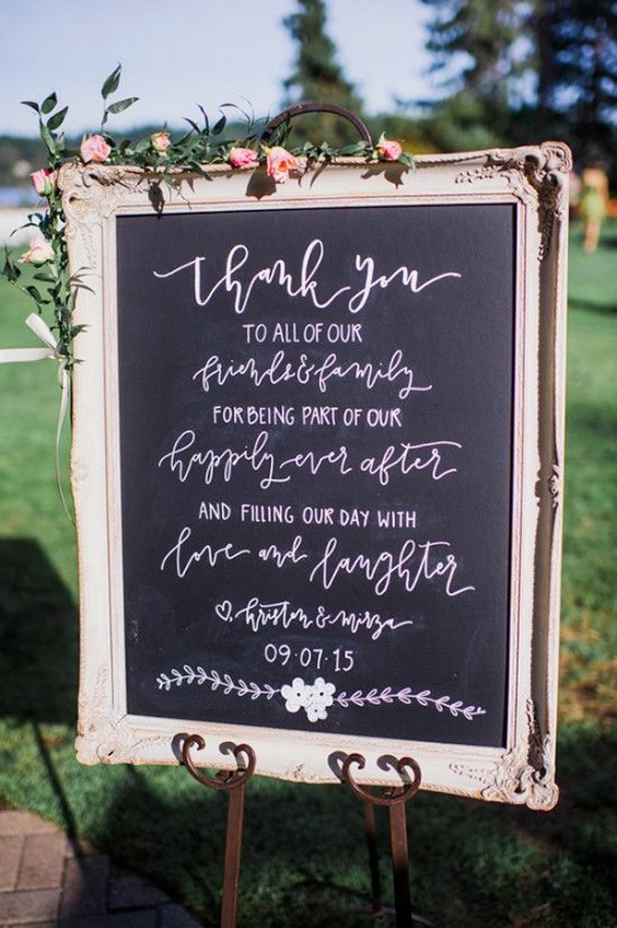 framed chalkboard wedding sign