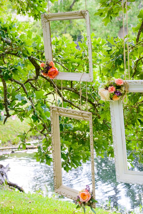 frames hanging from trees