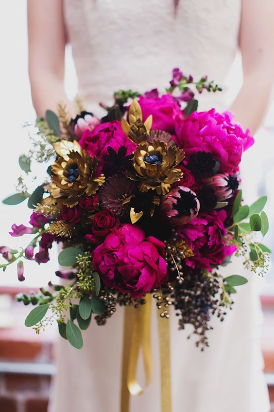 gold navy blue fuschia wedding bouquet