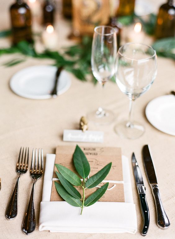 kraft + leaves for an organic place setting