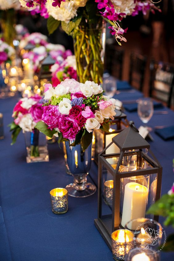 navy and fuchsia wedding centerpiece