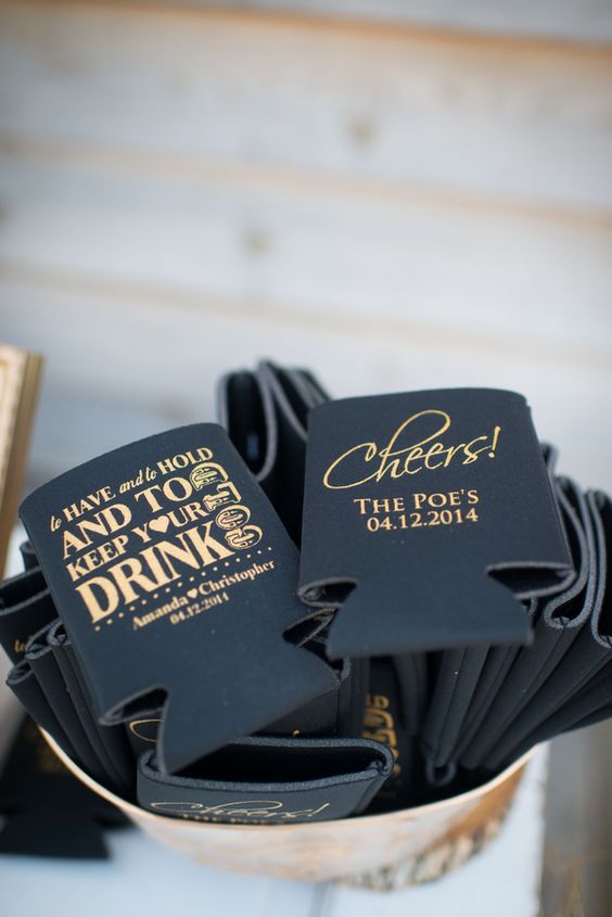 navy and gold drink koozies