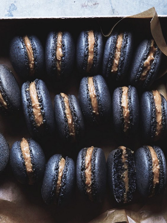 navy and gold macarons wedding favors