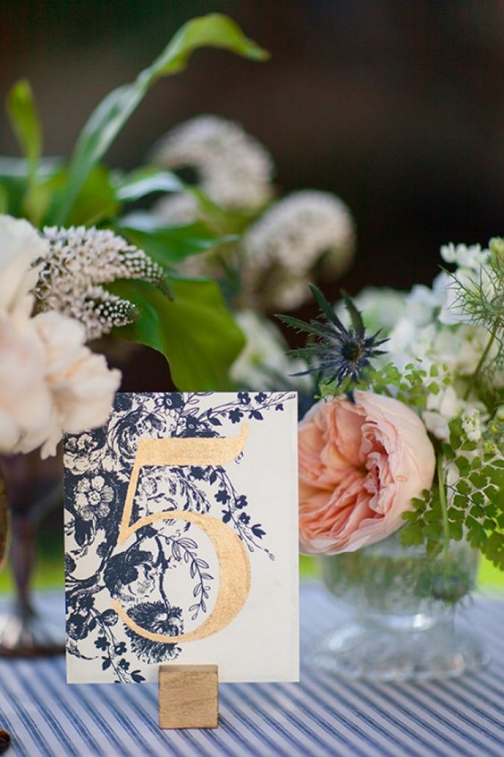 navy blue and gold wedding table number
