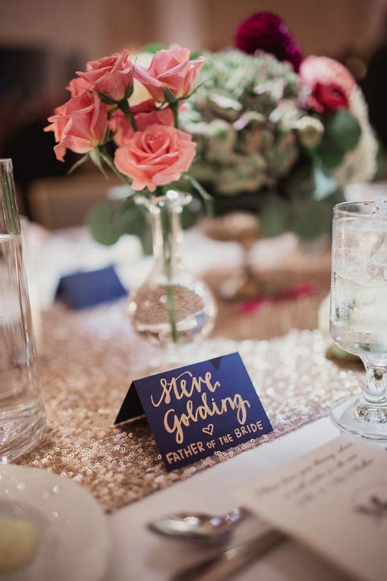 navy place cards wedding centerpiece