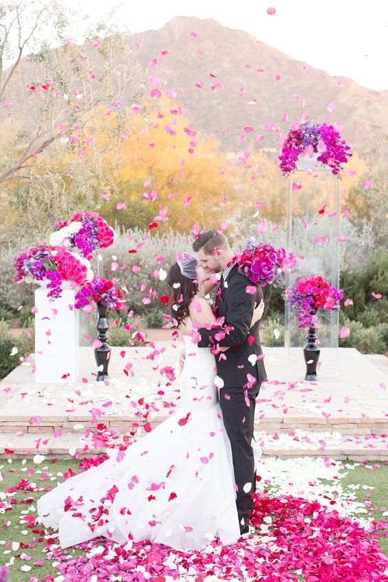 pinks fuchsia wedding ceremony decor
