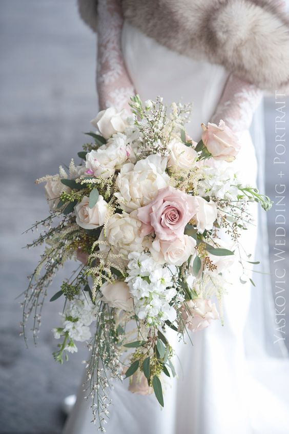 romantic cascading winter bouquet