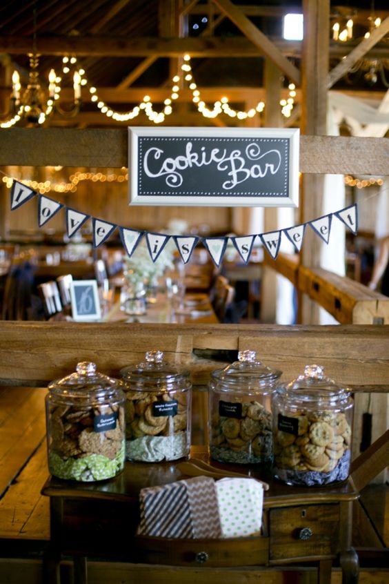 30 Trendy Wedding S'more, Cookies & Milk Bar Ideas 17 rustic country barn wedding cookie bar