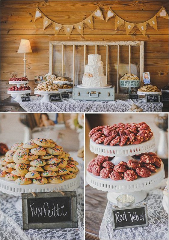 30 Trendy Wedding S'more, Cookies & Milk Bar Ideas 16 rustic country cookie and dessert table