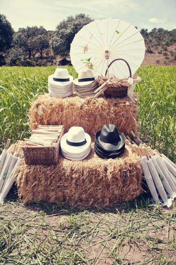 rustic country farm hay bale wedding decor