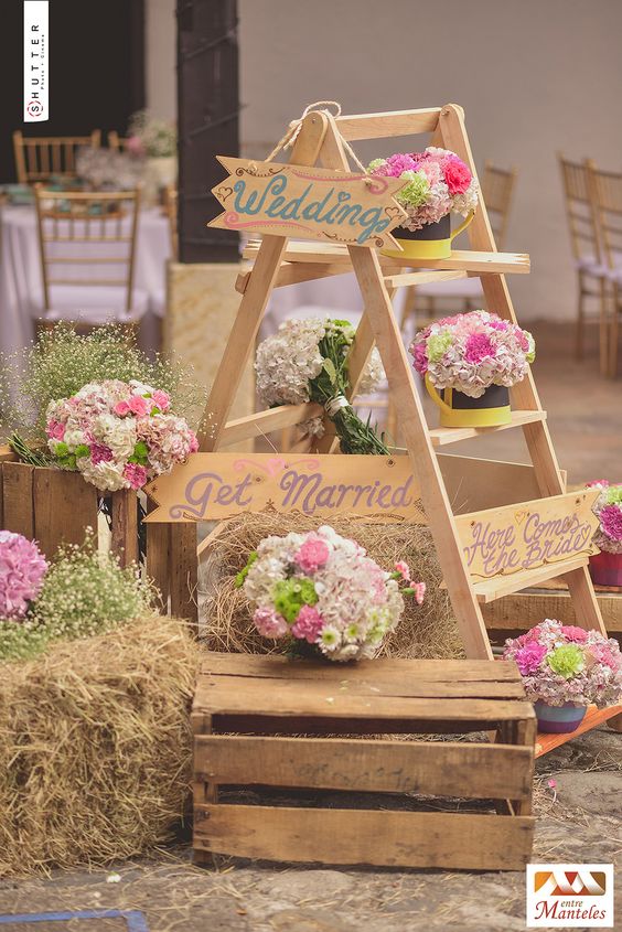 rustic country hay bale wood crates wedding decor