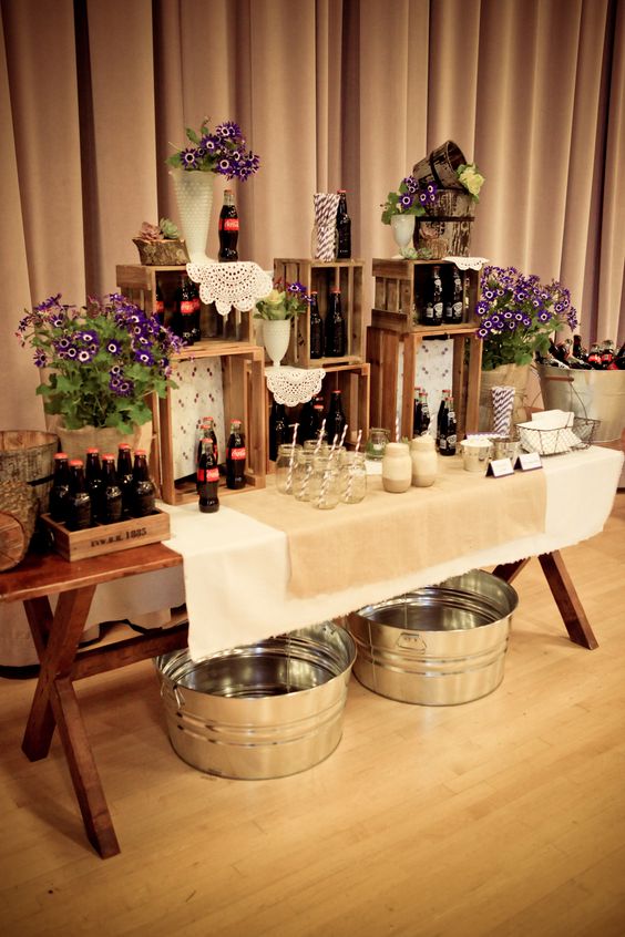 rustic country indoor wedding drink bar