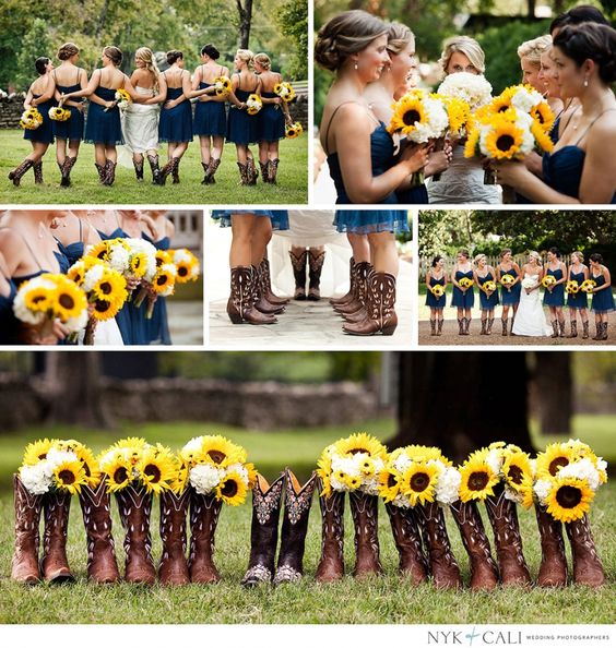 rustic country sunflower bouquet and cowboy boots
