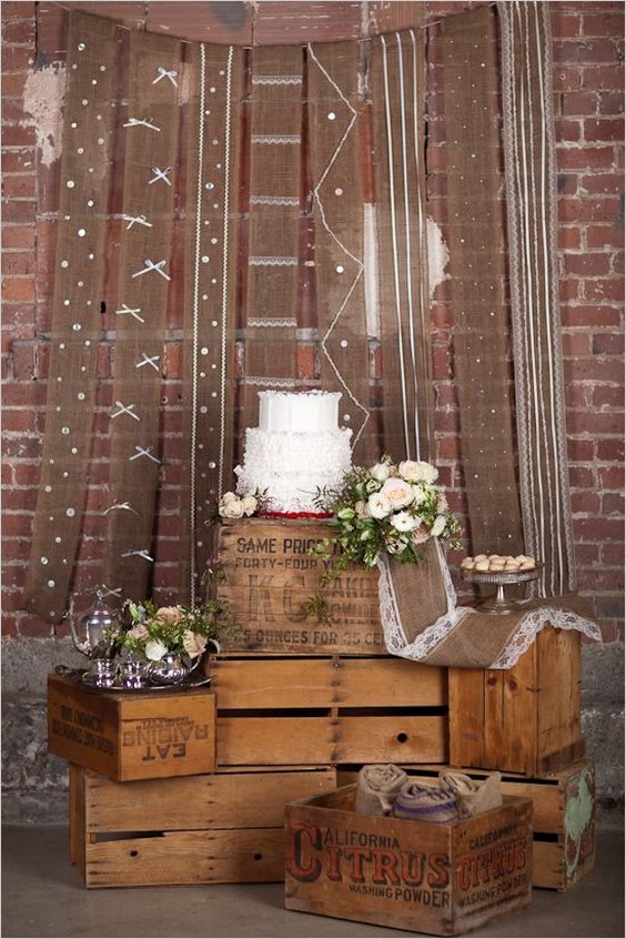 rustic country wooden crate wedding cake stand