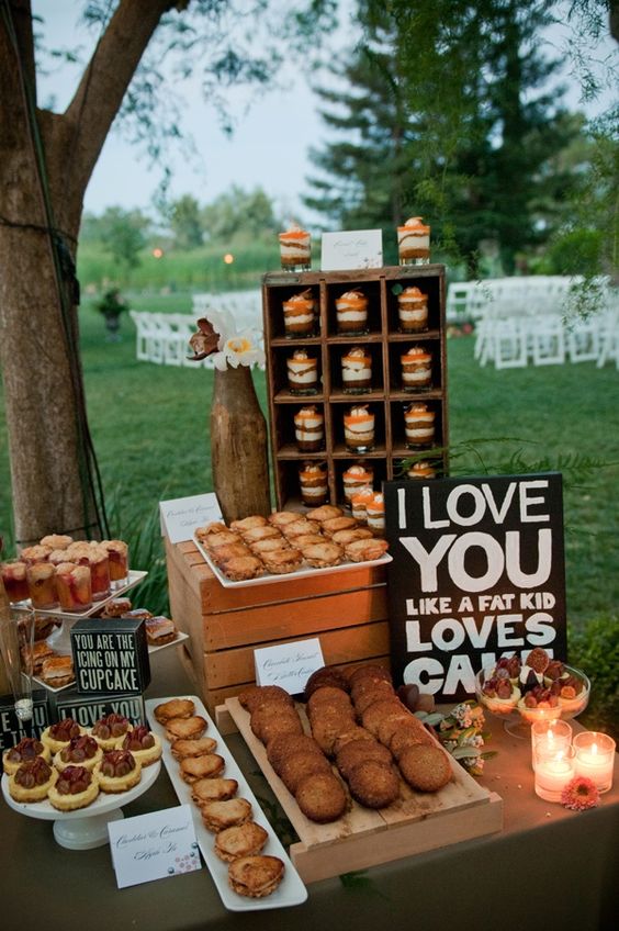 rustic country wooden crate wedding dessert table