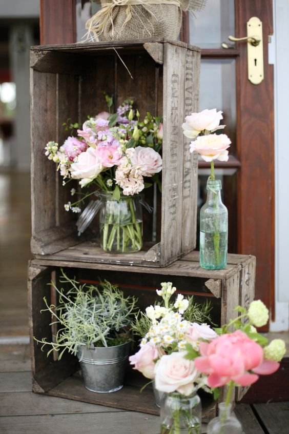 rustic country wooden crates wedding decor