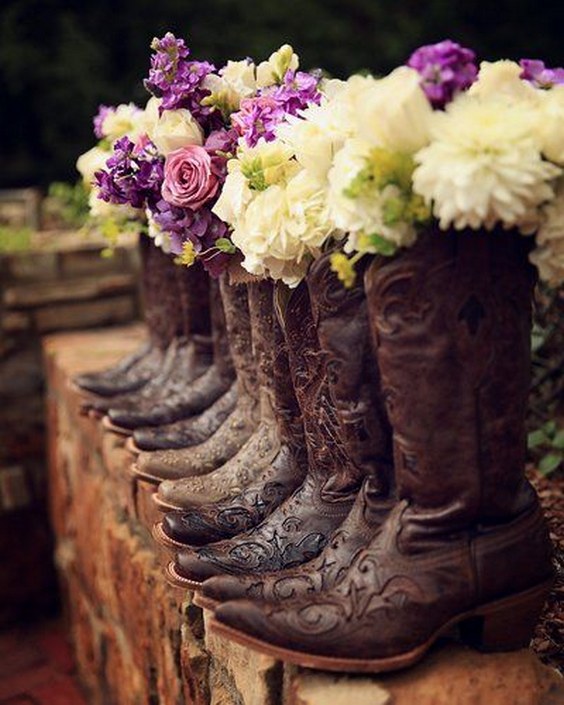 rustic cowboy boots and bouquet