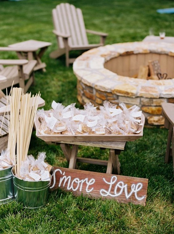 rustic fall backyard s'more wedding bar