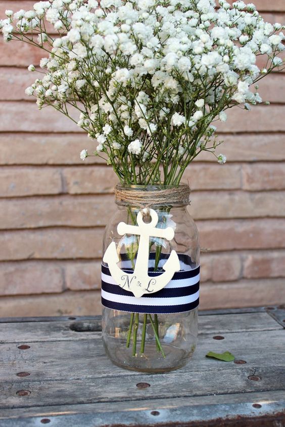 rustic mason jar with anchor