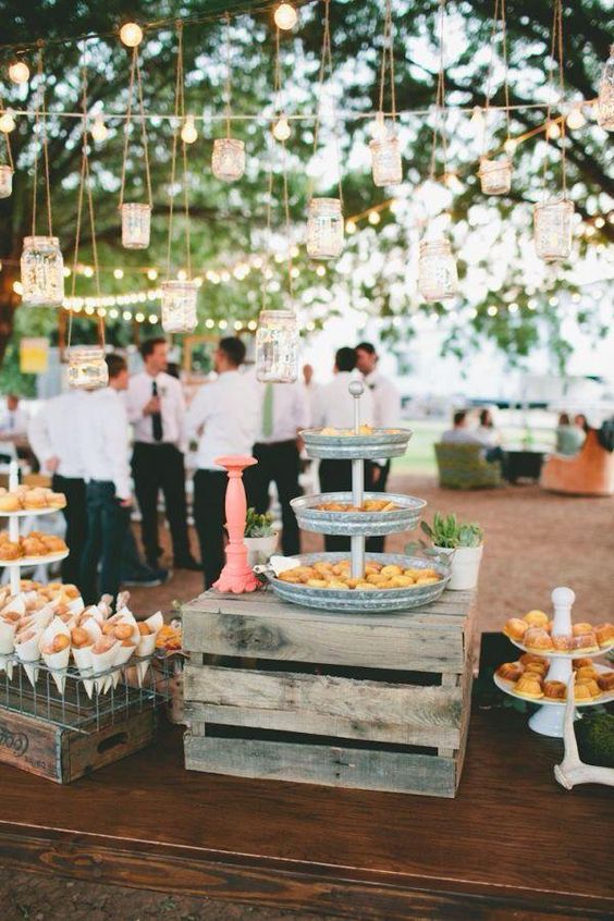 rustic wedding dessert display ideas with wooden crates