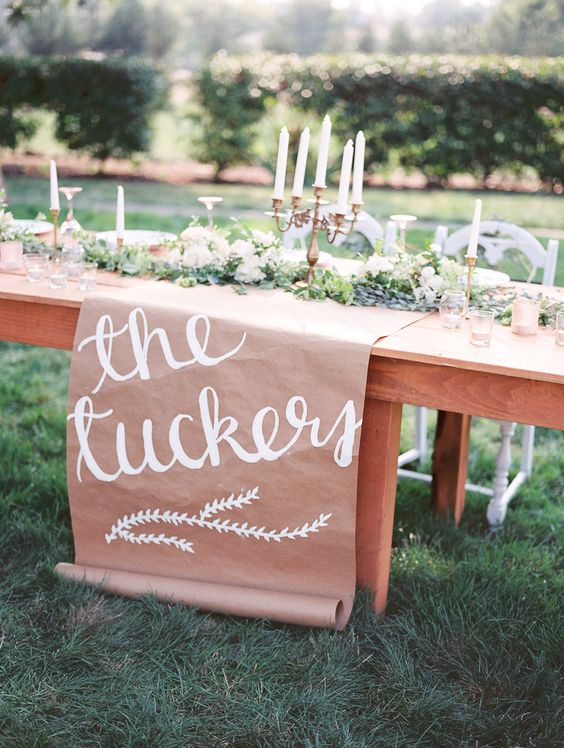 rustic wedding table decor with kraft paper