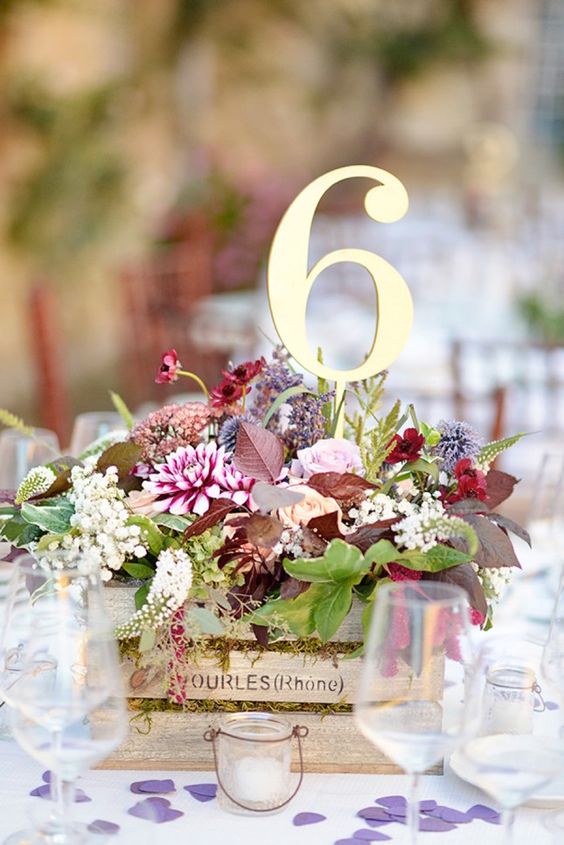 rustic wooden crates wedding centerpiece