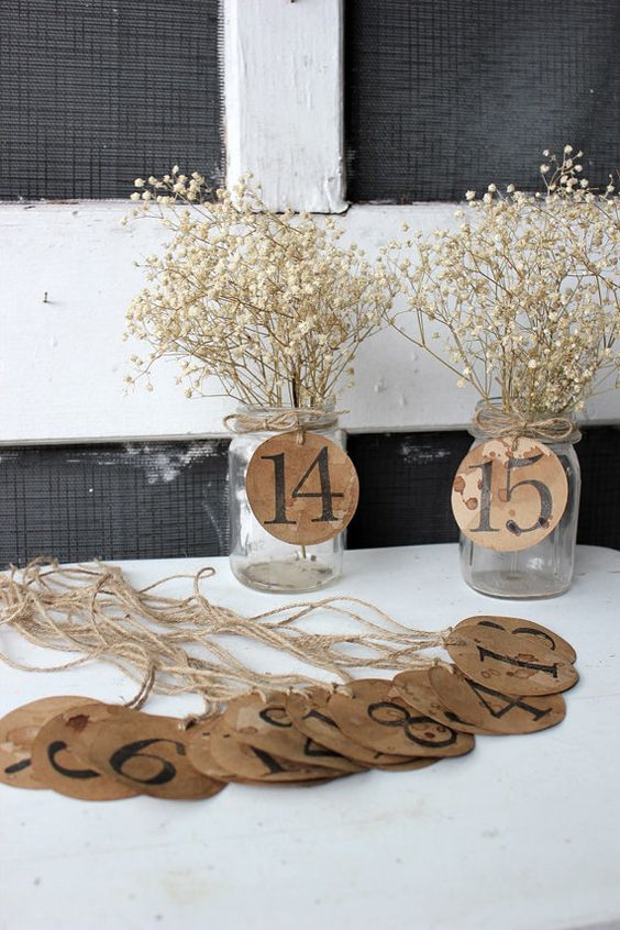 rustic woodland kraft paper wedding table numbers