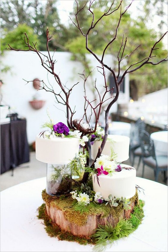 rustic woodland moss wedding cake