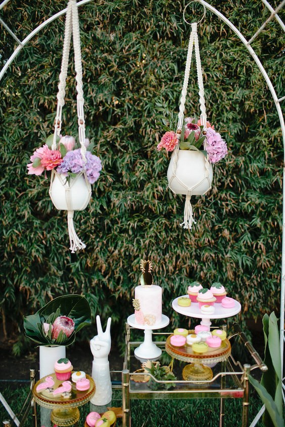 tropical bridal shower cake table decor
