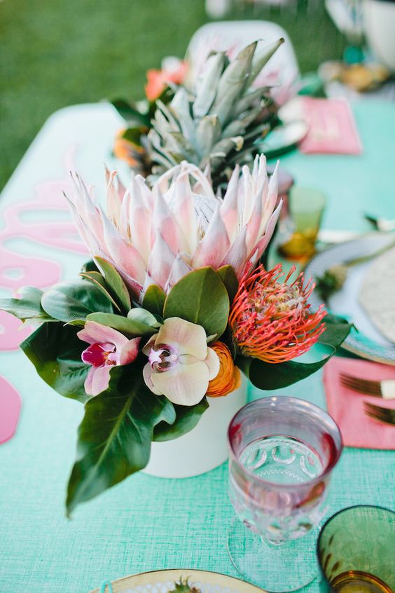 tropical bridal shower centerpiece decor