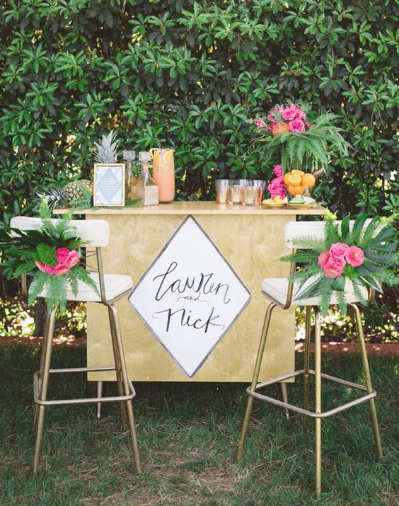 tropical bridal shower drink bar