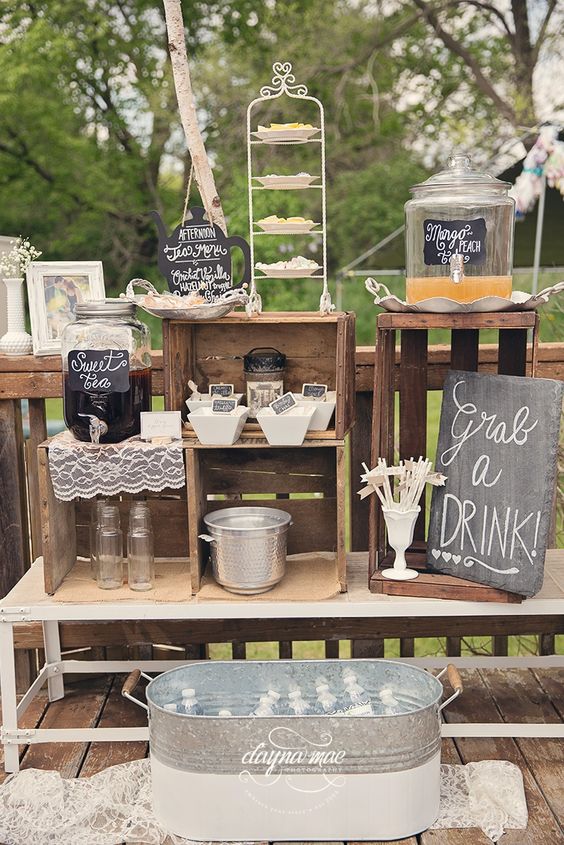 vintage tea wedding drink bar