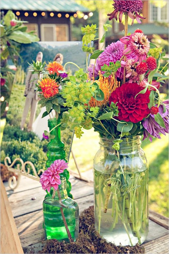 wildflower arrangements mason jar wedding decor