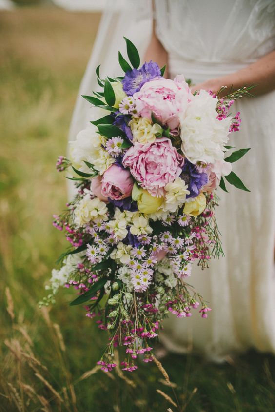 wildflowers cascading wedding bouquet via Modern Vintage Weddings