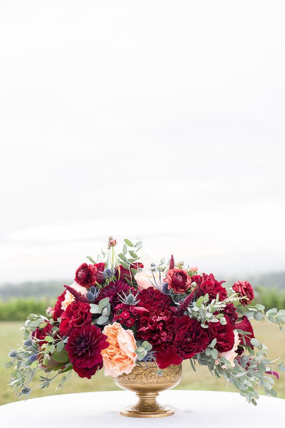 Autumnal Vineyard Burgundy and Gold Wedding Idea