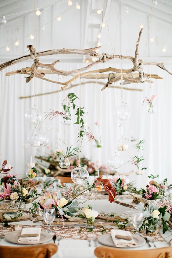 Driftwood hanging wedding centerpiece