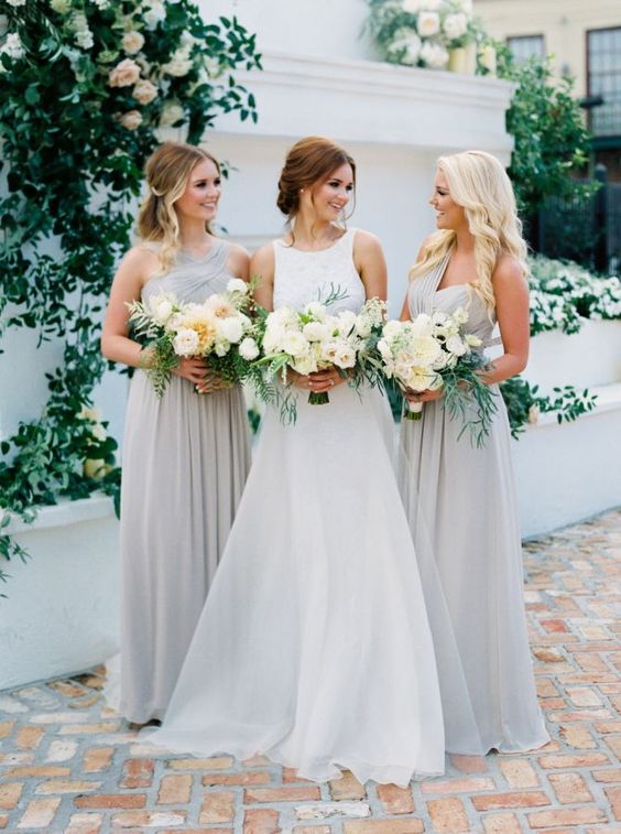 Elegant gray bridesmaid gowns