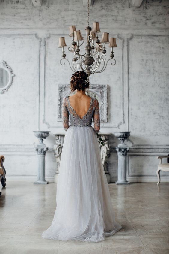 Grey Tulle Wedding Dress