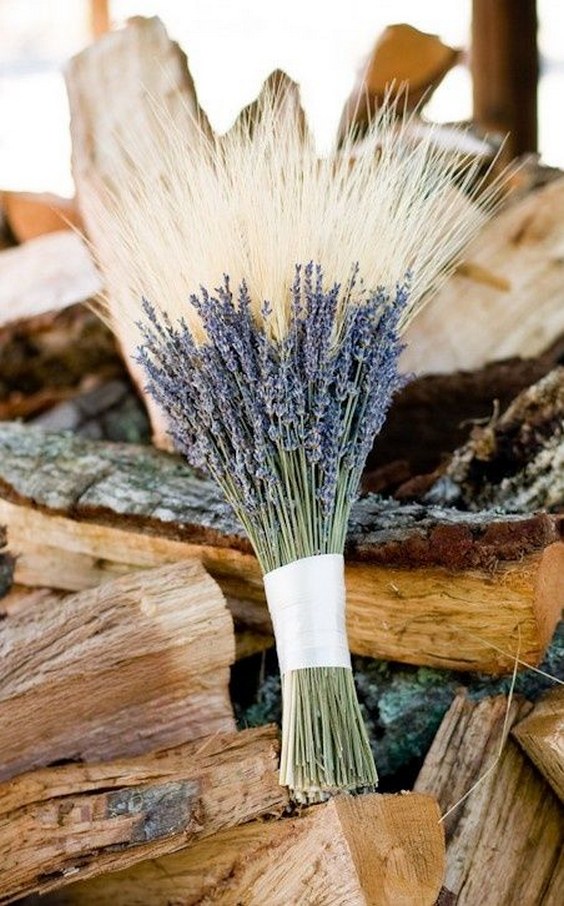 30 Fall Rustic Country Wheat Wedding Decor Ideas 8 Lavender and wheat bouquet for a fall wedding