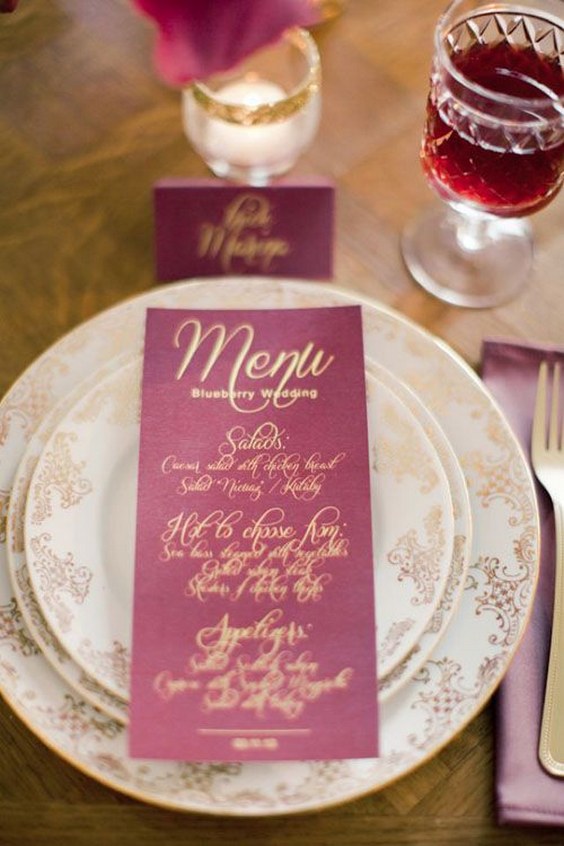 Marsala gold wedding menu