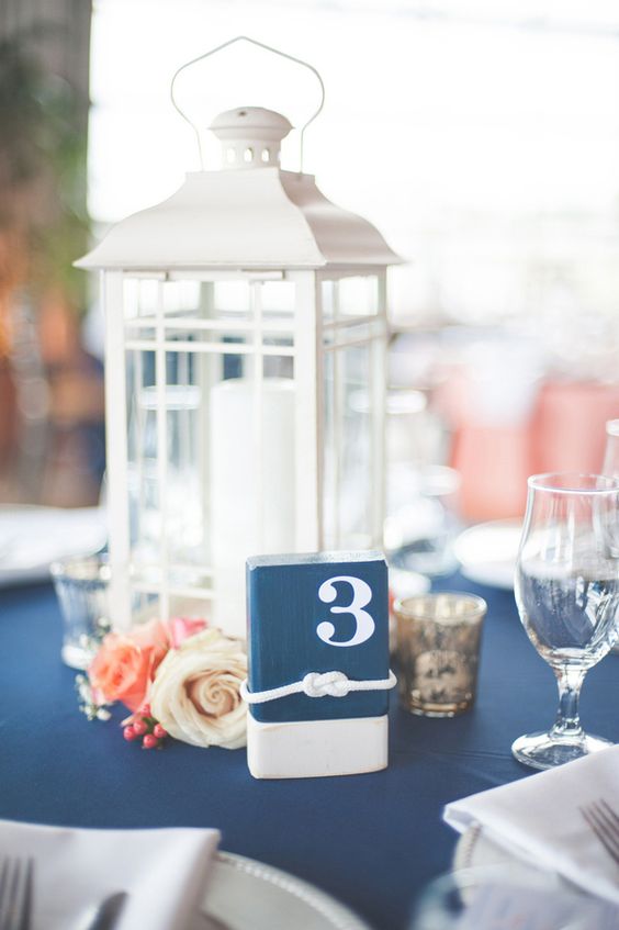 Nautical Rope and Buoy Table Numbers with Lantern Centerpieces