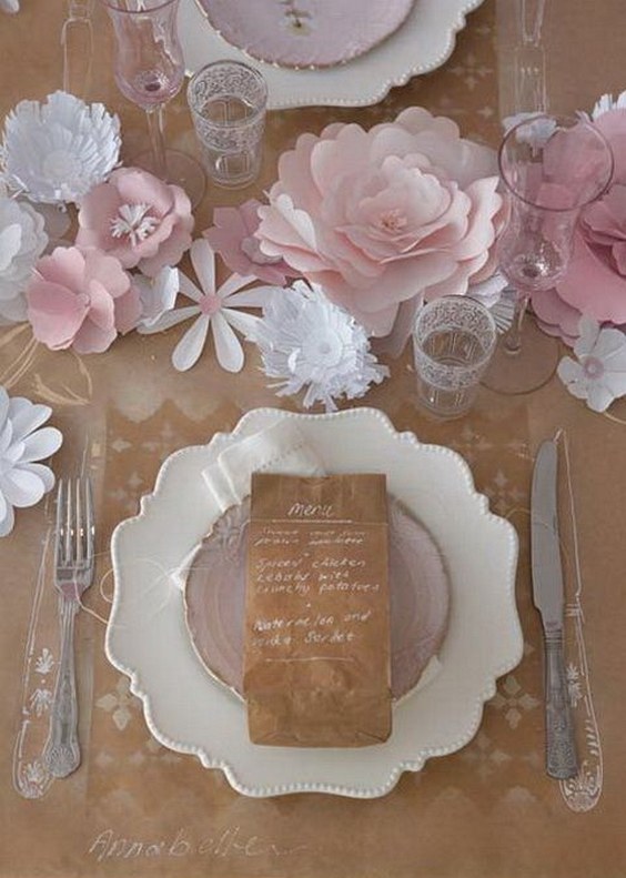 Pink Paper Flowers Wedding Table Decor
