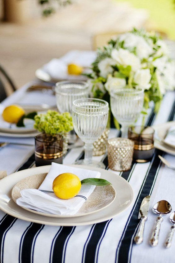 Preppy summertime tablescape with pops of yellow