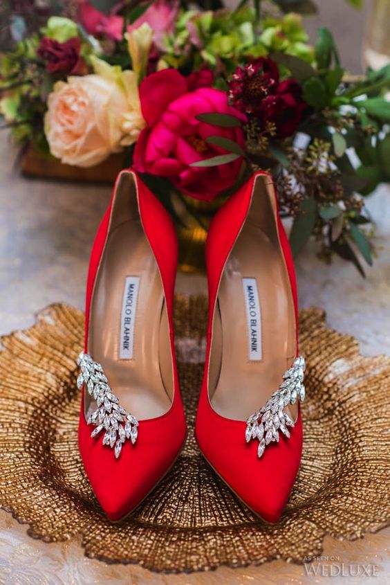 Red Manolo Blanhik wedding heels