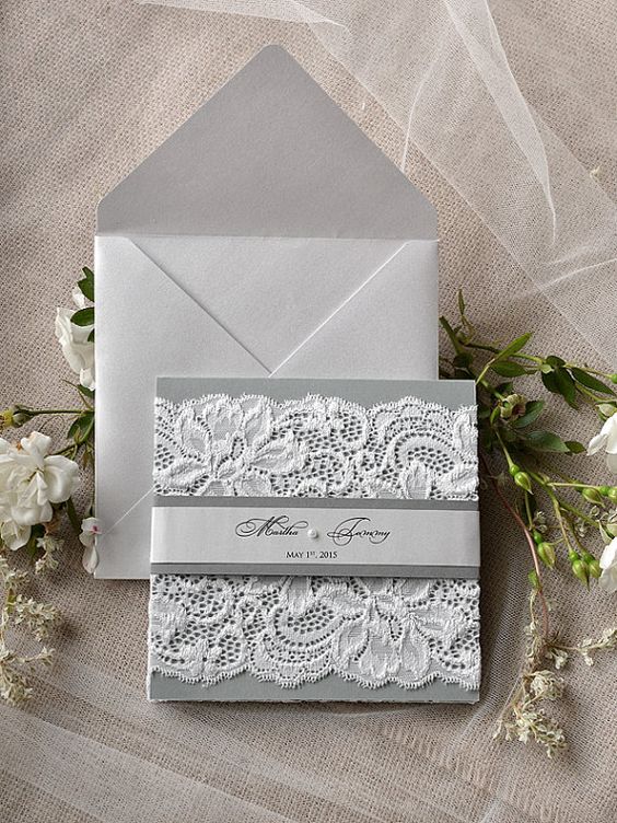 Silver and Grey Lace Wedding Invitation