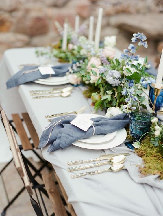 Slate grey & dusty blue wedding reception tables cape