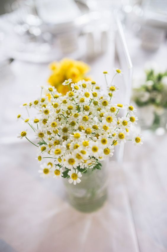 Yellow Grey Wedding Daisies Wedding Centerpiece