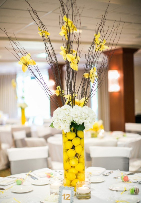 Yellow and White Wedding Reception Centerpiece