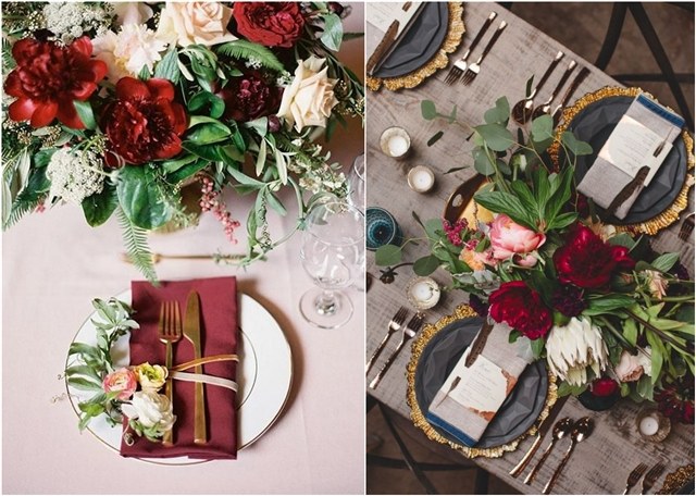 burgundy and gold wedding decor